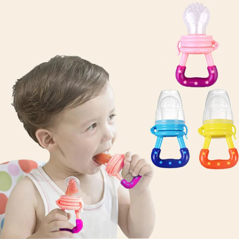 Baby Food Feeder Fruit Feeder Pacifier Infant Teething Toy Teether for Fresh Frozen Fruit - Silicone Nipple Includes All Sizes