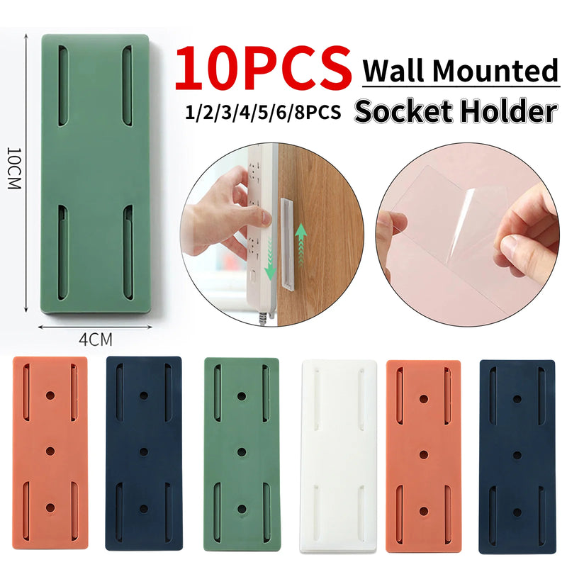 Wall Mounted Socket Holder Fixer Patch Self-Adhesive Power Socket Strip Fixator Punch-free Plug Socket Organizer for Home Office